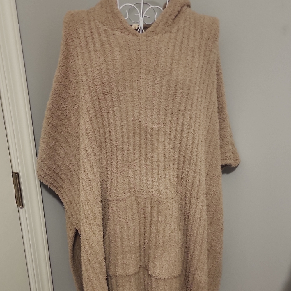 Hem & Thread Tan Hooded Poncho Sweater